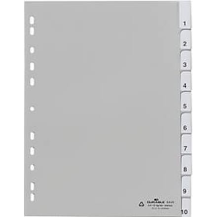 DURABLE PP-indexbladen met verwisselbare tabs, cijfers 1-10, grijs