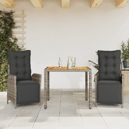 vidaXL - 3-delige - Tuinset - met - kussens - poly - rattan - grijs