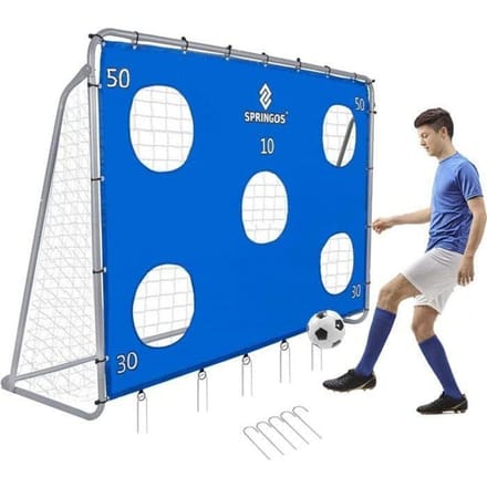 Springos Voetbaldoel | Staal | Met Trainingsmat | Trainen | 240 x 170 | Grijs/Blauw