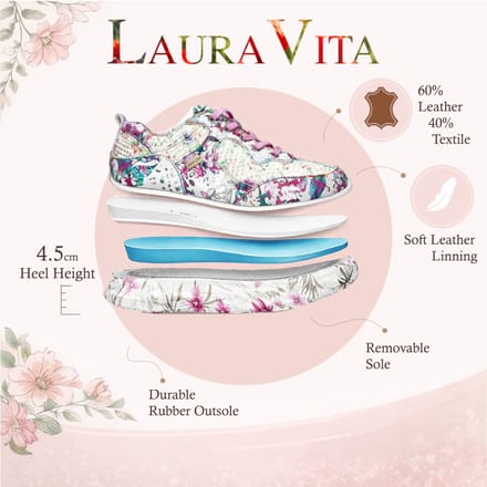 Laura Vita Sofiao 07 dames sneakers met roze bloemenprint en platformzool, gemaakt van leer.