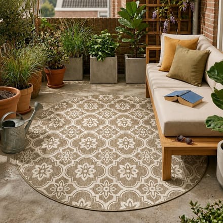 FRAAI Rond buitenkleed - Rio Flower Beige - Ø 160 cm