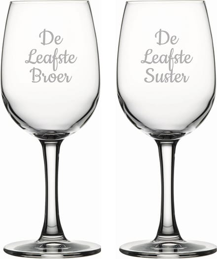 Gegraveerde witte wijnglas 26cl De Leafste Broer-De Leafste Suster