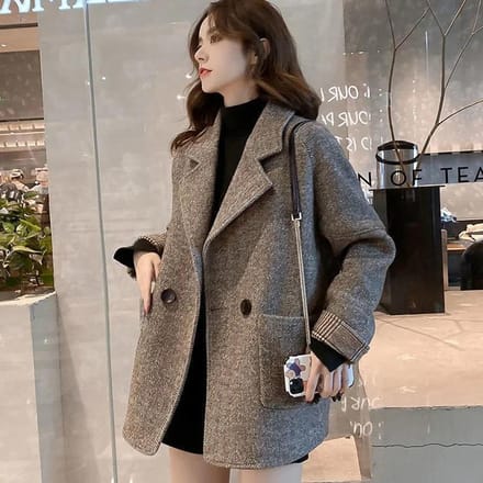 Manteau à carreaux pour femme, blazer en laine, automne-hiver, manteau pour femme, épais, moyen, long, petit manteau en laine XXL gray