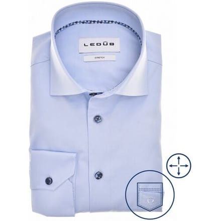 Ledûb Overhemd Uni Color Cotton Stretch Licht Blauw / male