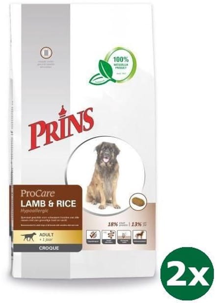 2x10 kg Prins procare croque hypo allergic lam/rijst hondenvoer