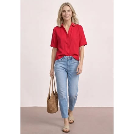 Overhemdblouse met korte mouwen in effen kleur
