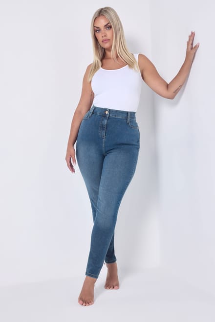Yours Ava Skinny Stretchjeans In Middenblauw Size 48