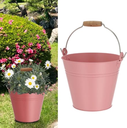 Roze verzinkte emmer met houten handvat - 26 cm