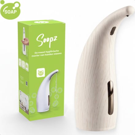 Soopz Automatische Zeepdispenser – Wit – White Wood Classic – Zeeppompje met Bewegingssensor – Handzeep
