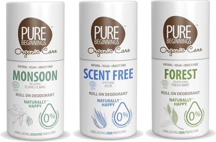 Pure Beginnings - Roll on deodorant - Monsoon + Scent Free + Forest - 3 Pak - Voordeelverpakking