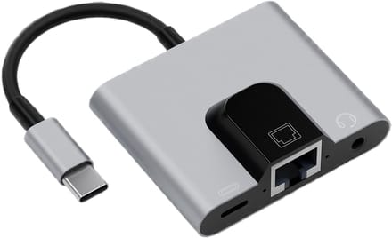 USB C Hub - Ethernet Adapter Dongle - Snelle Connectiviteit - Aluminium Legering - 14.6x5.5x1.6cm - Grijs