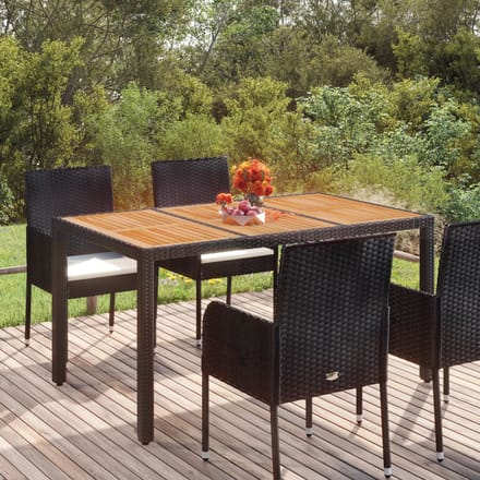 vidaXL - Tuintafel - met - houten - blad - 150x90x75 - cm - poly - rattan - zwart