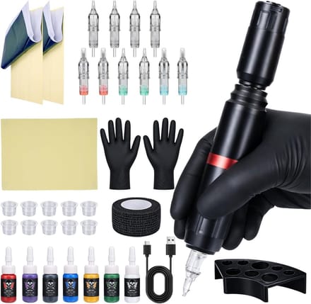 CRLYN® Tattoo Machine met Accessoires - Tattoo kit Draadloos - Complete Set - Zwart