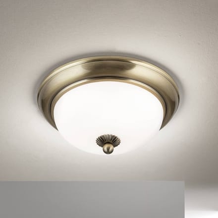 ORION Empire plafondlamp, Ø 26,5 cm, antiek messing, mat opaalglas