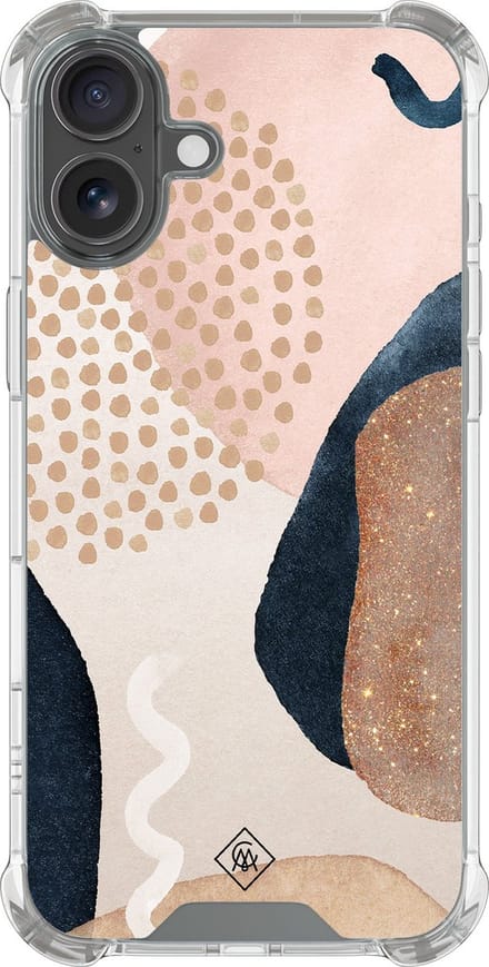 Casimoda® hoesje - Geschikt voor iPhone 16 - Abstract Dots - Shockproof case - Extra sterk - Siliconen/TPU - Bruin/beige, Transparant