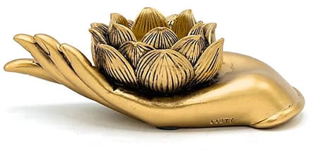 Theelichthouder Lotus hand goudkleurig