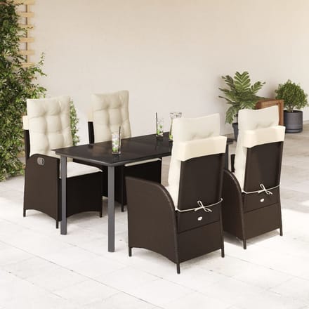 vidaXL - 5-delige - Tuinset - met - kussens - poly - rattan - bruin