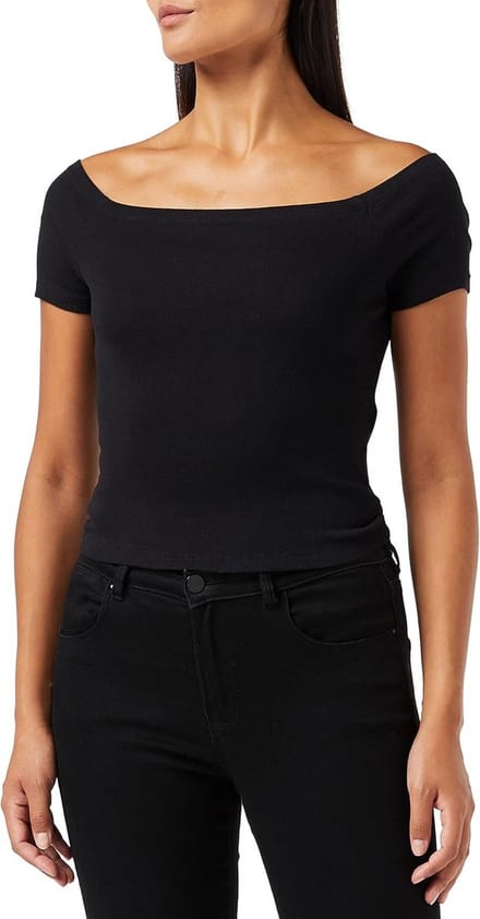 Off Shoulder Geribd T-Shirt voor Dames met Wijde Hals