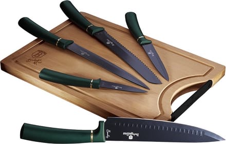 Top Choice - 6 delige keuken messenset met snijplank - Emerald Collection