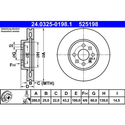 Remschijf PowerDisc ATE 24.0325-0198.1, 1 Stuk