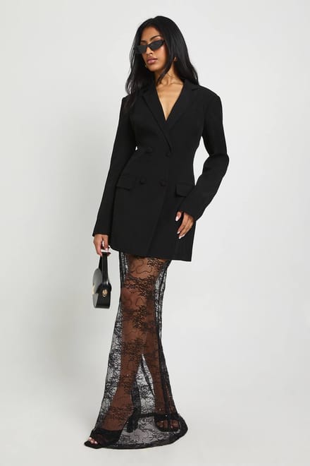 boohoo Dames Kantzoom blazerjurk | Zwart | Maat: 38