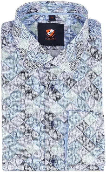 Suitable Twill Overhemd Ruiten Blauw - Maat 42 - Heren - Overhemden Formeel