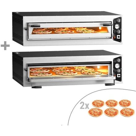 GGM Gastro (2 stuks) Elektrische pizzaoven (chamotte bakvloer) - 1340x920x760mm - 1 kamer - 1x6 pizza’s Ø35cm - tot 450°C - Handmatig - Stapelbaar