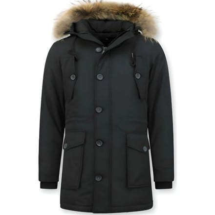 Tony Backer Lange winterjas met grote bontkraag