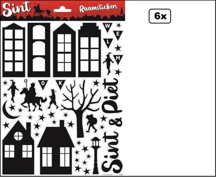 6x Raamsticker A4 Sint en Piet - Sinterklaas feest Thema feest versiering raam stickers fun