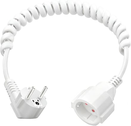 Verlengsnoer Spiraal (0,6m tot 2m) met Schuko Stekker - Wit - IP20 voor Binnen & Buiten