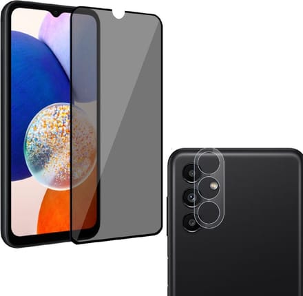 Privacy Screenprotector 3x en Camera lens protector 3x - Glasplaatje - Tempered glass Screen protector Geschikt voor: Samsung Galaxy A14 - Beschermglas