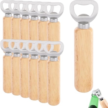 Flesopeners Set - Bieropeners - Drank Serveren - Natuurlijk Hout - 12 Stuks - Houtkleur