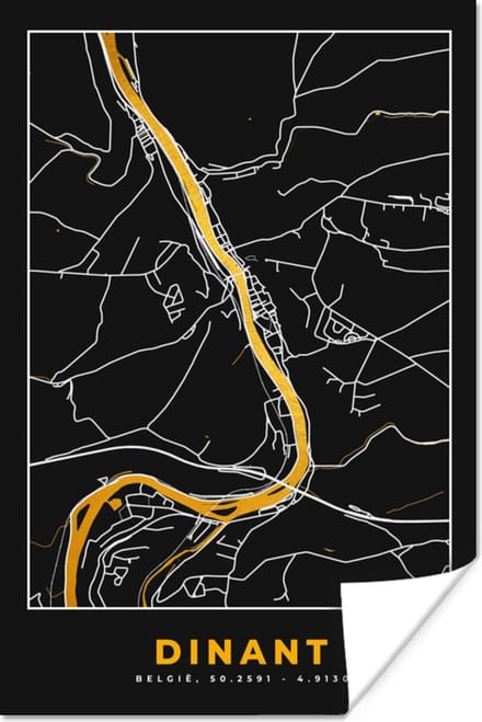 Poster Stadskaart - Dinant - Kaart - Goud - Plattegrond - 60x90 cm