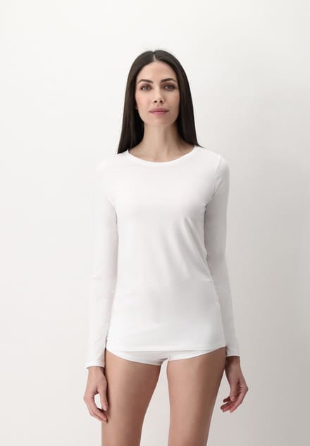 Oroblu Dames Perfect Line Cotton T-Shirt Long Sleeve White - Maat L