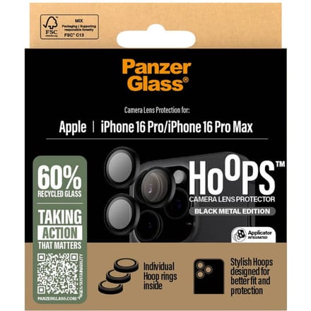 PanzerGlass Screenprotector geschikt voor Apple iPhone 16 Pro Glazen | PanzerGlass Hoops Camera Lens Protector - Case Friendly