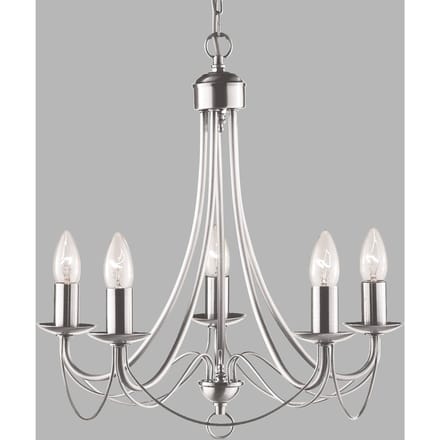 Searchlight Kroonluchter Maypole satijn zilver, 5-lamps