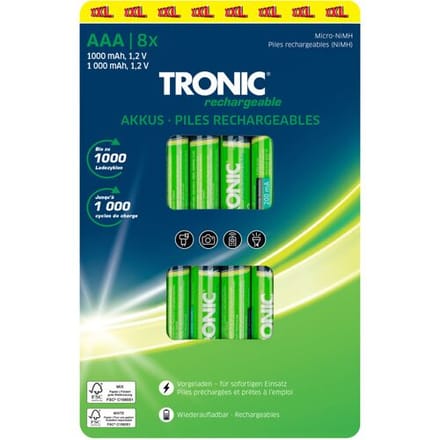 TRONIC Oplaadbare batterijen 8-pack (AAA)
