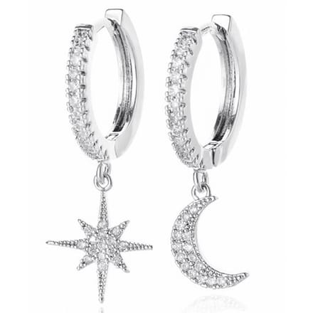 LGT JWLS Oorringen met Ster en Maan Hanger - Star Moon Silver