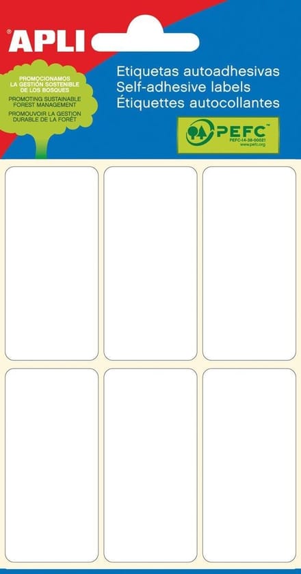 Apli witte etiketten ft 26 x 54 mm (b x h), 36 stuks, 6 per blad (2681)