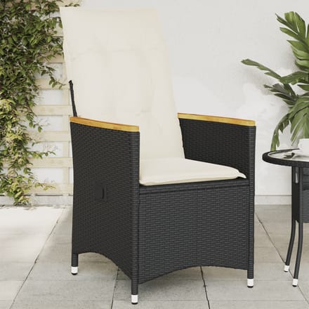 vidaXL - Tuinstoel - verstelbaar - met - kussens - poly - rattan - zwart