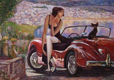 *SALE - Lady And The Red Car- Mint by Michelle decoupage papier A3