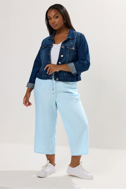 Yours Lichtblauwe Wijde Linnen Culottes Size 54-56