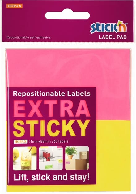 Stick'n Label Etiket - 51x88mm - Extra Sticky - Neon Geel, Magenta - 2x30 Sticky Notes