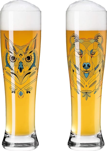 Weizenbiergläser Eule und Bär Brauchzeit 0,5 Liter (646 ml) Set van 2