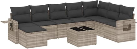 vidaXL - 9-delige - Loungeset - met - kussens - poly - rattan - lichtgrijs