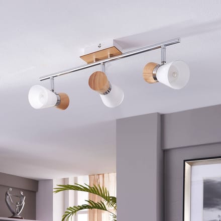 Lindby - plafondlamp hout - 3lichts - glas, hout, metaal - H: 15 cm - E14 - wit, licht hout, chroom