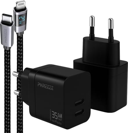 Usb C power adapter 2 poorten geschikt voor iPhone iPad Lightning snellader - 1 meter
