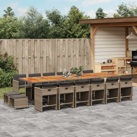 vidaXL - 17-delige - Tuinset - met - kussens - poly - rattan - grijs