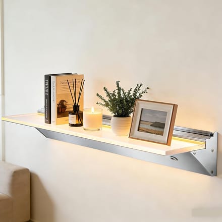 Wandplank met LED - Glazen Opbergrek - Sfeervolle Verlichting - Sensor Gestuurd - 60 cm Breed - Wit