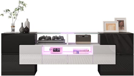 TV-lowboard - 145 cm - LED en Glasoppervlak - Hoogglans en Modern Design - Hout en Glas - Wit